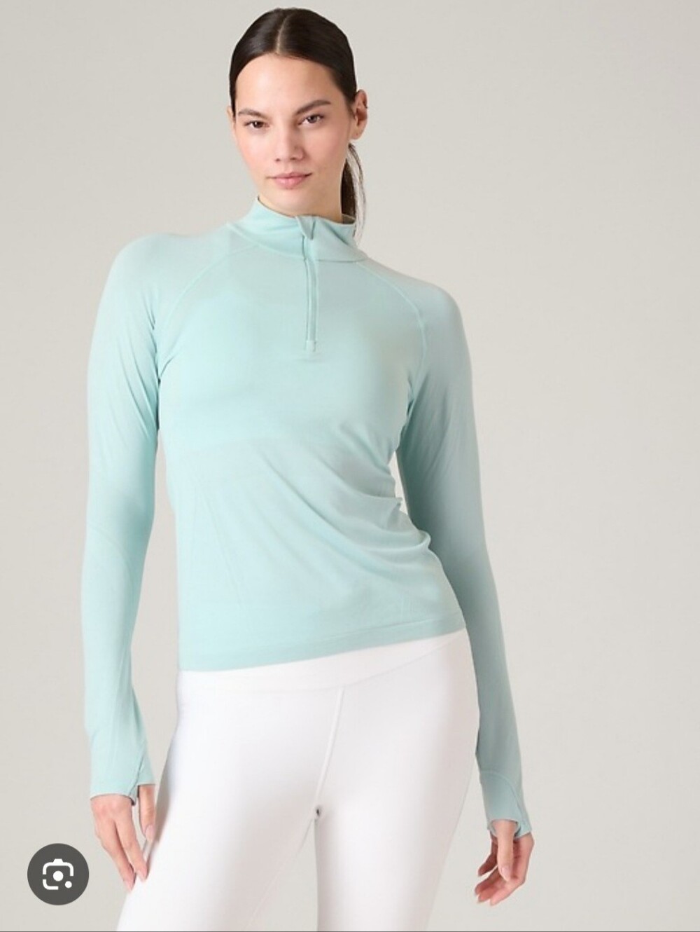 Athleta Momentum Seamless Light Aqua Half-Zip Mock Neck Long Sleeve Atgletic Top